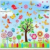 HOOWA Fensterbilder Selbstklebend Fensterbilder Frühling Sommer Schmetterlinge Deko, 9 Blätter Fensterbild Kinderzimmer Fensterdeko Frühling für Kinderzimmer Party Zubehör