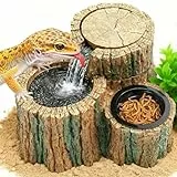 MIXJOY 2-in-1 Reptilien-Wasserbrunnen mit Futterschale, 550 ml, Reptilien-Wasserfall-Trinkbrunnen mit verstellbarem Durchfluss, natürliches Harz, Reptilien-Wasserspender für Bartagamen, Gecko