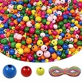 TOAOB 1000 Stück Bunte Holzperlen 6mm 8mm 10mm Holzkugeln Armband Perlen mit Loch und Elastische Holzperlen zum Auffädeln für DIY Armbänder Schmuck Halsketten