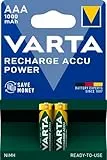 VARTA Batterien AAA, wiederaufladbar, 2 Stück, Recharge Accu Power, Akku, 1000 mAh Ni-MH, ohne Memory Effekt, vorgeladen, sofort einsatzbereit