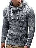 Leif Nelson Herren Strickpullover mit Kapuze Grau/Hochwertiger Winterpullover in Regular Fit, ideal für Casual und Business, Langarm Größe M