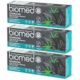 BIOMED – Holzkohle-Zahnpasta 3x100g, sanfte Aufhellung und Zahnfleischpflege, stärkt und stellt den Zahnschmelz wieder her, entfernt Plaque, erfrischt den Atem, frei von Fluorid, SLS, PEG, Saccharin