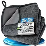Loco Bird saugstarkes Trockentuch Dusche 600GSM - 2er Set 40x60 cm Fast Dry Microfaser Putztuch für Badezimmer, Microfasertuch in grau, Auto Trockentücher xxl, Mikrofasertücher groß, simply shiny Bath