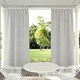 Clothink Outdoor Vorhänge Wasserfest Sonnenschutz Winddicht mit Klettband Oben für Terrasse Garten Balkon Familienhaushalte einfache Montage farbecht haltbar(132x245cm, 1 Stück, Grau-Weiß)