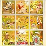 BBLIKE 9 Blätter Fensterbilder Herbst, Warme Herbstdeko, Thanksgiving Fensterbilder Selbstklebend mit Ahornblätter, Kürbis, Vogelscheuchen Herbst Deko Aufkleber für Fenster Kinderzimmer Cafés Party