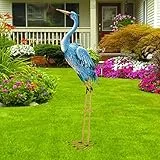 Yeomoo Metall Vogel Kranich Reiher Skulptur Gartendeko für Draußen: Blau Stehend Vogel Deko Wohnzimmer Figuren Geschenke für Frauen/Männer/Mama Deko Garten Balkon Zimmer Vogelabwehr Dekoration 96CM