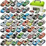 Varrotoy 50 Stück Rückziehautos für Kinder mit Aufbewahrungsbox, Auto Spielzeug Set, Metall Spielzeugautos, Autos Zurückziehen Fahrzeuge, Weihnachten Geburtstag Party Geschenk für Kinder ab 3 4 5 6