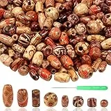 TOAOB 500 Stück Gemalt Bastelperlen zum Auffädeln Holzperlen Perlen set HolzKugeln mit Loch Verschiedene Formen Natur Hair Beads for Braids Wood Makramee Armband Dreadlocks