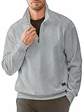 Meilicloth Herren Pullover Baumwolle Half Zip Sweatshirt Raglan Rundhals Casual Pulli Winter Männer Polo Hellgrau L