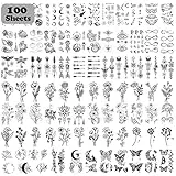 LEADTEAM 100 Blätter Fake Tattoos, Temporäre Tattoos Klebetattoos Erwachsene 3D Wasserdicht Tattoo, Mädchen Arm Tattoo Aufkleber Tatoos Aufkleben Frauen