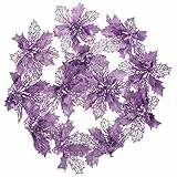 DEARMAMY 12 Stück Künstlicher Weihnachtsstern Mit Glitzer Lila Hohle Blumen Für Weihnachtsbaum Hochzeit Party Kranz Girlande DIY