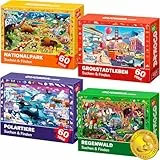 QUOKKA Puzzle ab 4 5 Für Kinder - 4x60 Teile Rahmenpuzzle ab 5 6 Jungen und Mädchen - Puzzle Spiele mit Stadt, Polar, Regenwaldtiere - Geschenk Spielzeug für Kinder 6 7 8 Jahre