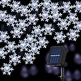 Schneeflocke Solar Lichterketten, 50 LED 23 Füße 8 Modi Wasserdichte Solarbetriebene Lichterketten für Patio Haus Garten Outdoor Urlaub Weihnachtsbaum Party Dekorationen (Weiß)