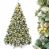 Yorbay künstlicher Weihnachtsbaum mit Beleuchtung weiß Schnee LED Tannenbaum für Weihnachten-Dekoration (150cm)