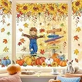 decalmile Fensteraufkleber Herbst Hängende Blumen Fenster Abziehbilder Sonnenblumen Ahornblätter Kürbis Anti-Kollision Fenstersticker Glas Fensterdeko Aufkleber