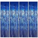 Feibmir 4 Stück Lametta Vorhang Blau,Glitzer Lametta Vorhänge, Luftschlangen Deko für Weihnachtsfeier Silvester 2025 Disco Party Geburtstag Deko