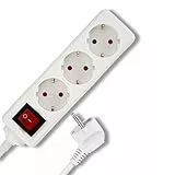REV Steckdosenleiste - Mehrfachsteckdose 3-Fach mit beleuchtetem Schalter zum Stromsparen, Kabel 1,4m, 3500W, weiß