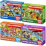 QUOKKA Bodenpuzzles für Kleinkinder - 4x100 Teile - Afrika Puzzles für Kinder im Alter von 4-6 - Geschenk Spielzeug Mädchen and Junge ab 7 8