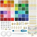 UOONY 16000 Stück 3 Millimeter Perlen zum Auffädeln für Set, mit 300 Buchstabenperlen, ideal geeignet für DIY Perlenketten, Armbänder, Halsketten und Ohrringe als kreative Geschenke