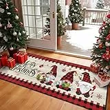 Enyhom Weihnachts Läufer Flur Teppich, 80 x 200 cm Lang Korridor Teppichmatte Waschbare Weihnachts Willkommens Fußmatten Hochwertig rutschfest Flur Eingangsbereich für Küchen Wohnzimmer Schlafzimmer