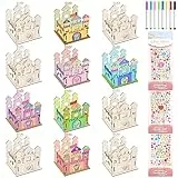 TOPJOWGA 23PCS Prinzessin Holzschloss Bastelset, Prinzessin Bemalen Handwerk, Bastelset Mädchen, Holz zum Basteln, Holzschloss zum Bemalen für DIY Malen Dekoration