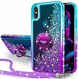 Silverback Miss Arts für iPhone X/XS Hülle, Mädchen Glitzern Handyhülle Hülle mit Ringständer, Cover TPU Bumper Silikon Flüssigkeit Treibsand Clear Schutzhülle für iPhone X/XS -LILA