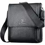 Leathario Herren Umhängetasche veganes Leder Schultertasche Herrentasche mit Großer Kapazität für Alltag Freizeit Arbeit Schwarz