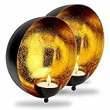 ZEYA Wand Teelichthalter 2er Set, Ø 15 cm, Wandteelichthalter schwarz Gold Metall, Wanddeko Wohnzimmer, rustikale Deko für Teelichter & Wanddekoration, Wohnaccessoire & Geschenkidee für neues Zuhause