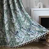 Freyamy Vorhänge 2er Set Bunt Jacquard Vintage Vorhang mit Quasten Durchscheinend Chic Gardinen Polyester Fransen Schiebevorhänge Blickdich Fensterdekoration Verdunkelungsgardine (B150xH220)