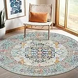 Nyescasa Teppich Rund 160 cm Vintage Boho Mandala Teppich Wohnzimmer Waschbar rutschfest Weich Kurzflor Runder Teppiche für Schlafzimmer Kinderzimmer Outdoor, Beige Blau