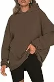 NEYOUQE Pulli Damen Pullover Winter Longsleeve Solid Color Loose Sweatshirts Fleece Gefüttert Soft Casual Hoodie Damen Braun S 36-38
