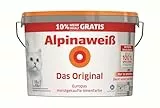 Alpinaweiß Das Original – optimal deckende und ergiebige weiße Wandfarbe – mit Spritz-Schutz-Formel – 11 Liter