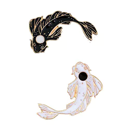 2ST / Set Nette Fisch-Emaille Revers Pin Set Cartoon Koi Brosche Abzeichen Für Kleidung Taschen Rucksäcke Schwarz Weiß Farbe
