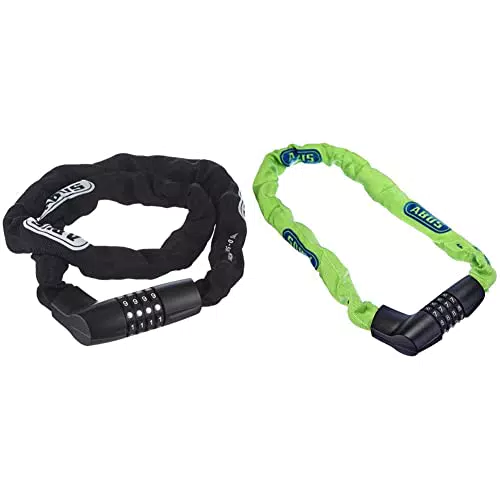 ABUS Kettenschloss Tresor 1385 Zahlenschloss aus gehärtetem Stahl 7 mm 85 cm Schwarz & Kettenschloss Tresor 1385/75 Neon Zahlenschloss aus gehärtetem Stahl 6 mm 75 cm Grün