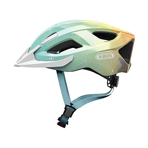 ABUS Stadthelm Aduro 2.0 - Allround-Fahrradhelm mit Licht - in sportivem Design für den Stadtverkehr - für Damen und Herren - Hellblau/Orange