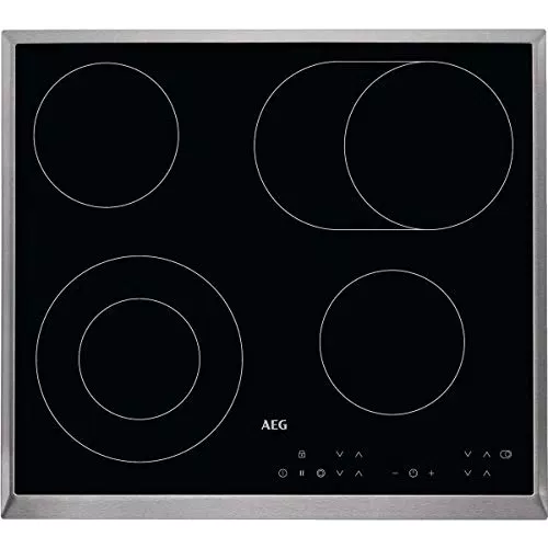 AEG HK634060XB Autarkes Glaskeramik-Kochfeld / Strahlenbeheizt / 60 cm / Edelstahlrahmen / 4 Kochzonen / Bräterzone / Mehrkreiskochzone / Kindersicherung