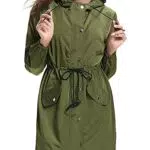 Aottori Damen Regenjacke Wasserdicht Atmungsaktiv Leichter Kapuzen Trenchcoats Windjacke mit Einstellbarer Kapuze für Sommer und Herbst Armeegrün L