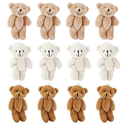 Atyhao 12Pcs Mini Gefüllte Bären, Plüsch Teddybär Stofftier Spielzeug für Geburtstagstorte Hochzeitsdekoration Gastgeschenke Liefert Taschen anhänger DIY ZubehörPlüschtiere