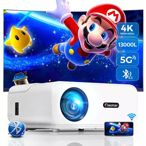 Beamer Full HD, 5G WiFi Bluetooth Beamer 13000 Lumen Native 1080P Beamer 4K Heimkino Video Beamer 300 '' Display