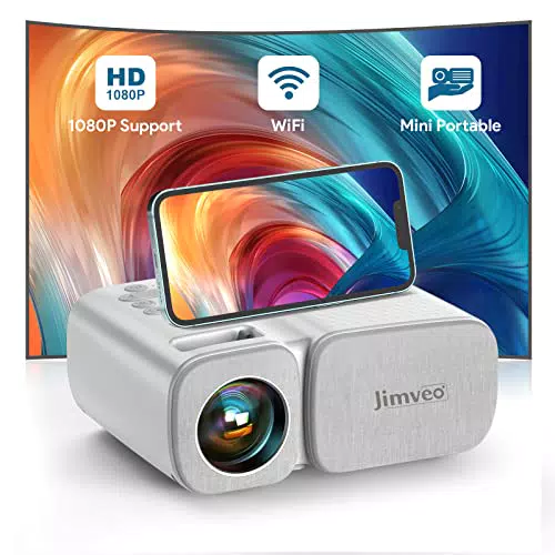 Beamer, Jimveo WiFi Mini Beamer 8000 Lumen 1080p Full HD Beamer 250''Display Mini Projektor LCD Heimkino/Outdoor/Kompatibel mit TV Stick/X-Box/DVD/Laptop/Smartphone Kleiner Beamer