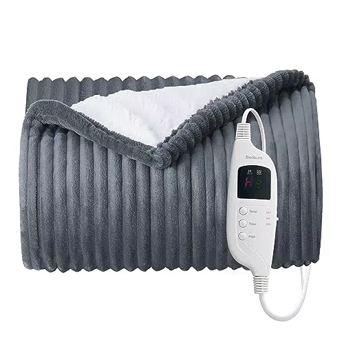 BEDSURE Heizdecke klein mit Abschaltautomatik, Geripp Elektrische Wärmedecke 130x180cm Schnelle Erwärmung