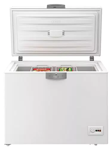 Beko HS22340 Gefriertruhe / 86 cm / 124 kWh/Jahr / 230 L Gefrierteil / Weiß / MinFrost-Technologie / In unbeheizten Räumen nutzbar / Türschloss / Zwei Gefrierkörbe für Flexibilität