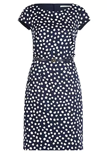 Betty & Co Damen Etuikleid mit Gürtel Dunkelblau/Weiß