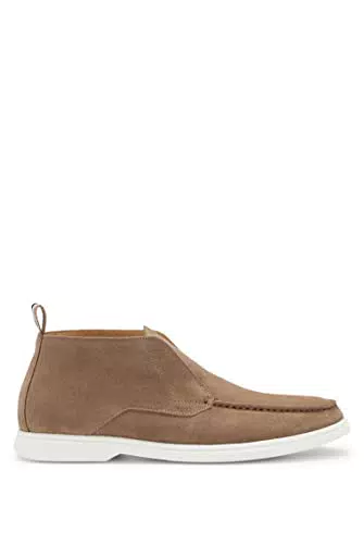 BOSS Herren Sienne Desb Desert Boots aus Veloursleder mit Logo-Prägung und Signature-Streifen Beige 39 Größe 39
