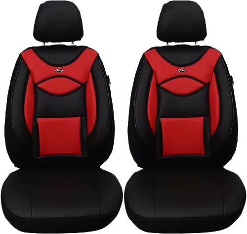 BREMER SITZBEZÜGE Maß Auto Kunstleder Schonbezüge kompatibel mit Ford Ranger 3 Fahrer & Beifahrer ab 2015 / Textilleder Schonbezug Set Autositzbezüge 2er Pack in Schwarz/Rot