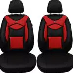 BREMER SITZBEZÜGE Maß Auto Kunstleder Schonbezüge kompatibel mit Ford Tourneo Transit Custom Fahrer & Beifahrer ab 2012-2022 / Textilleder Schonbezug Set Autositzbezüge 2er Pack in Schwarz/Rot