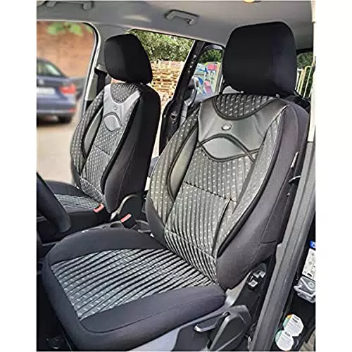 BREMER SITZBEZÜGE Maß Auto Schonbezüge kompatibel mit Seat Ibiza 4 6J/6P Fahrer & Beifahrer Set ab 2008-2017 / Auto Sitzbezüge Schonbezug Set Autositzbezüge 2er Pack in Schwarz/Grau Muster