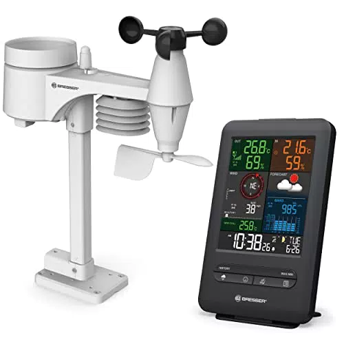 Bresser Wetterstation Funk mit Außensensor Wetter Center 5-in-1 Beaufort mit großem Farbdisplay