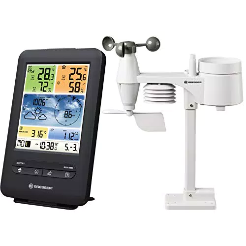 Bresser Wetterstation Funk mit Außensensor WLAN Farb-Wetter Center 5-in-1 mit Außensensor für Temperatur