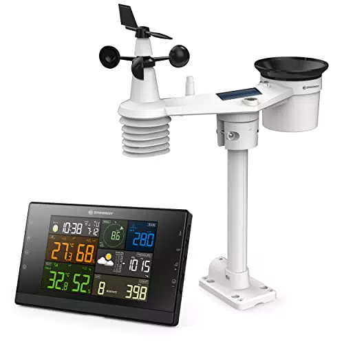 Bresser Wetterstation Funk mit Außensensor - WLAN-Wettercenter Profi-WSC mit 7-in-1-Sensor inkl. batterieunterstützendem Solarpanel